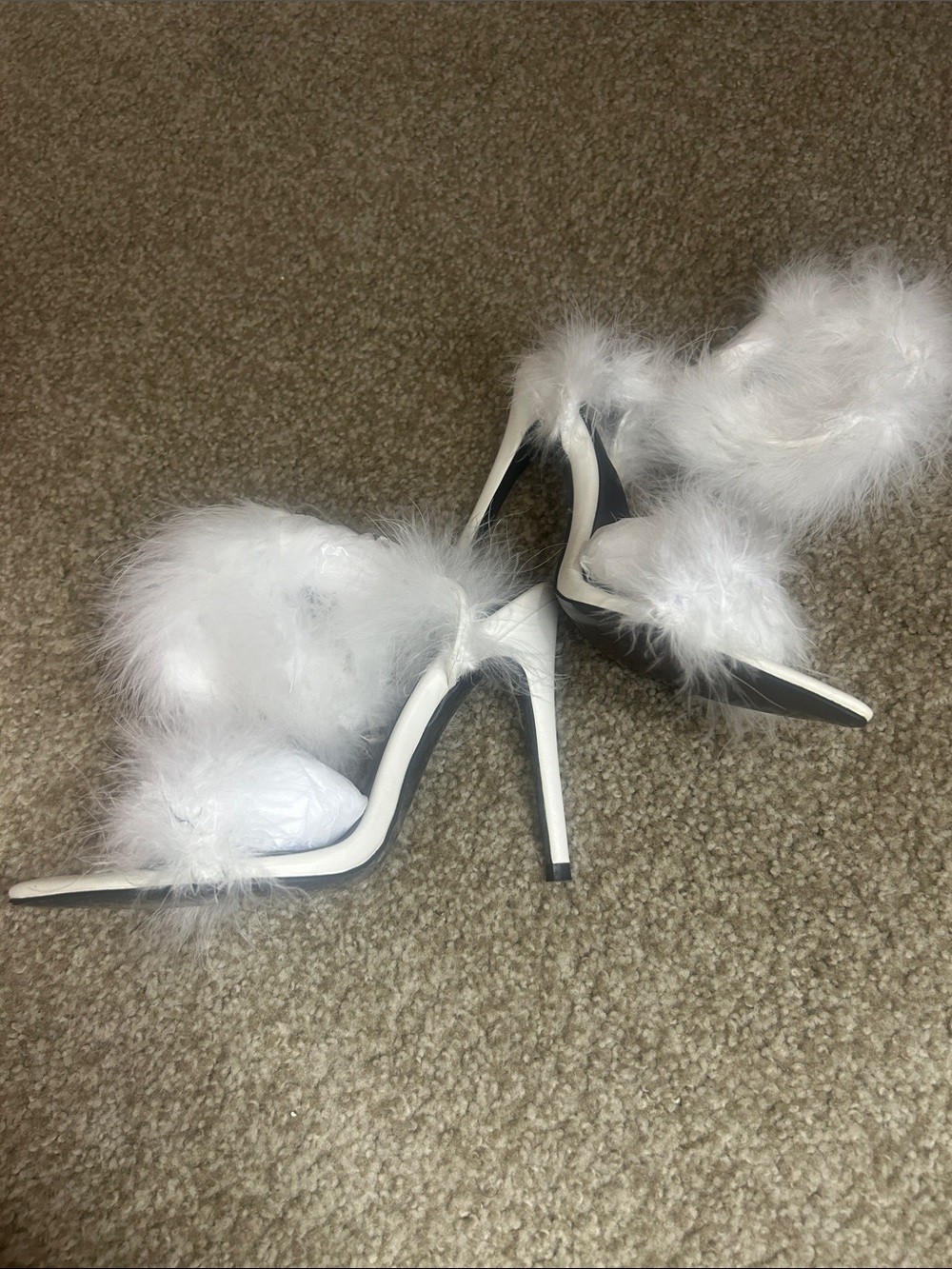 White Feather Slide Stiletto Heels for Women